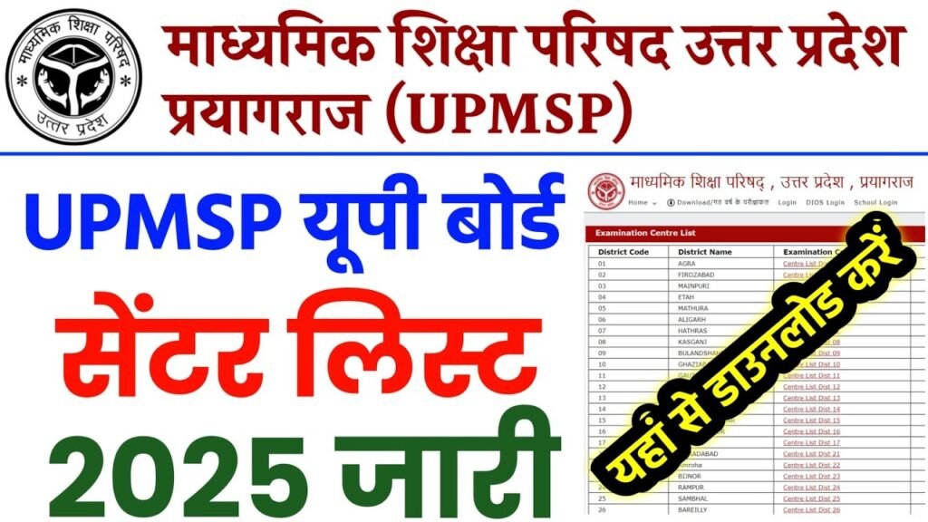 UP Board Center List 2025:जारी District Wise Download डायरेक्ट लिंक